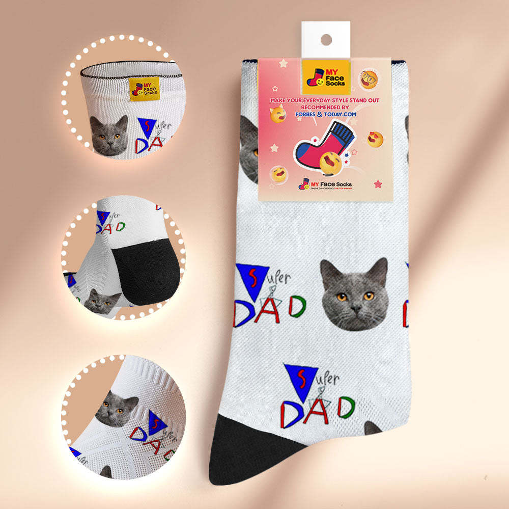 Chaussettes Respirantes Personnalisées Pour Le Visage, Cadeau Pour La Fête Des Pères, Super Papa - VisageChaussettes