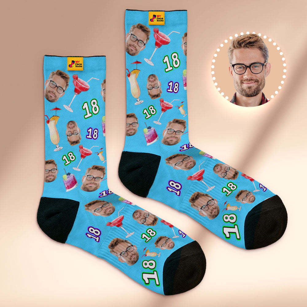 Nombre Respirable Fait Sur Commande De Chaussettes De Visage Et Desserts Et Boissons D'anniversaire De Chaussettes De Visage - VisageChaussettes