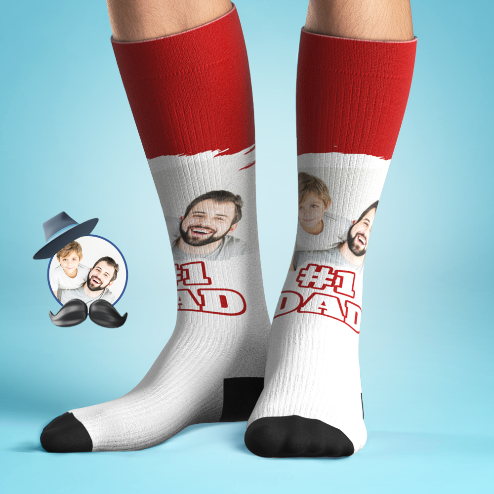 Chaussettes Hautes Personnalisées #1 Dad, Compression Personnalisée, Tournoi De La Fête Des Pères, Équipe Sportive, Baseball, Softball, Football - MyFaceSocksFR