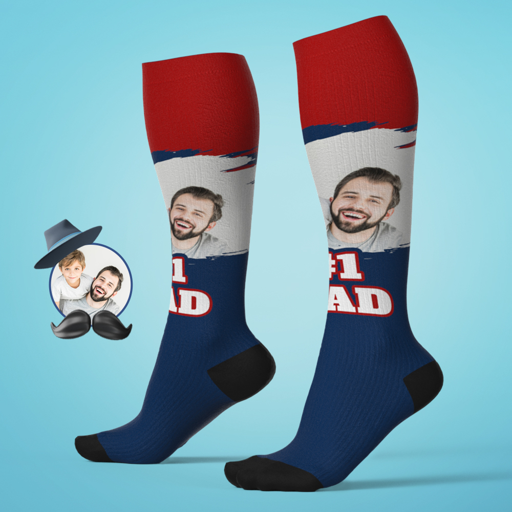 Chaussettes Hautes Personnalisées #1 Dad, Compression Personnalisée, Tournoi De La Fête Des Pères, Équipe Sportive, Baseball, Softball, Football - MyFaceSocksFR
