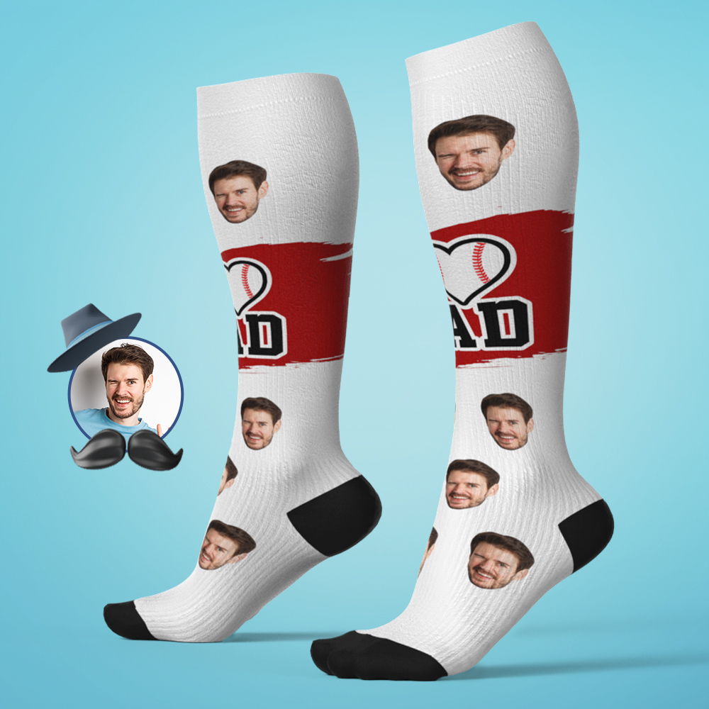 Chaussettes Hautes Personnalisées I Heart Dad, Compression Personnalisée, Tournoi De La Fête Des Pères, Équipe De Sport, Baseball, Softball, Football - MyFaceSocksFR