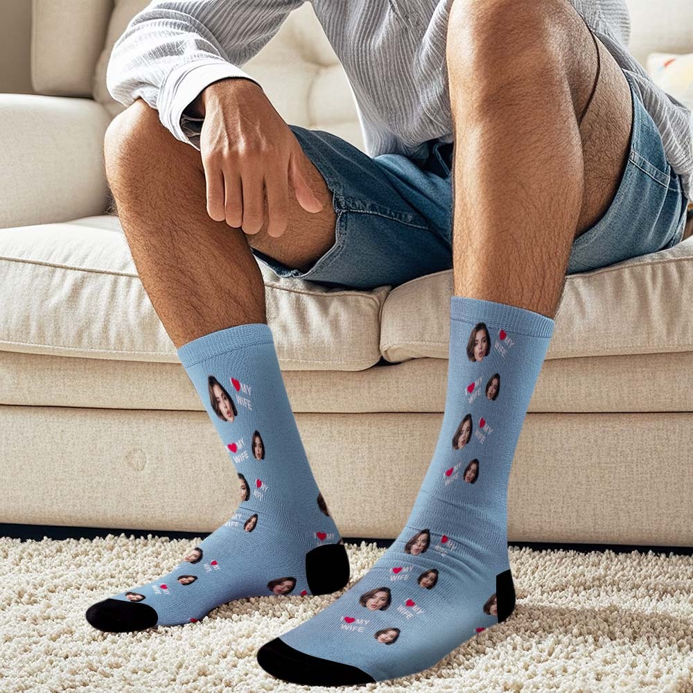 Chaussettes Personnalisées Pour Le Visage, Cadeau « j'aime Ma Femme » - MyFaceSocksFR