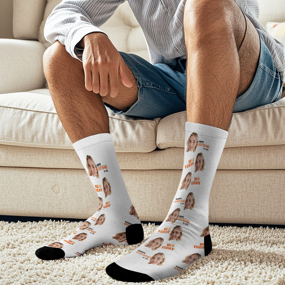 Chaussettes Personnalisées Pour Le Visage Âge Et Chaussettes Pour Le Visage Idée Cadeau D'anniversaire Joyeux Anniversaire À Vous - MyFaceSocksFR