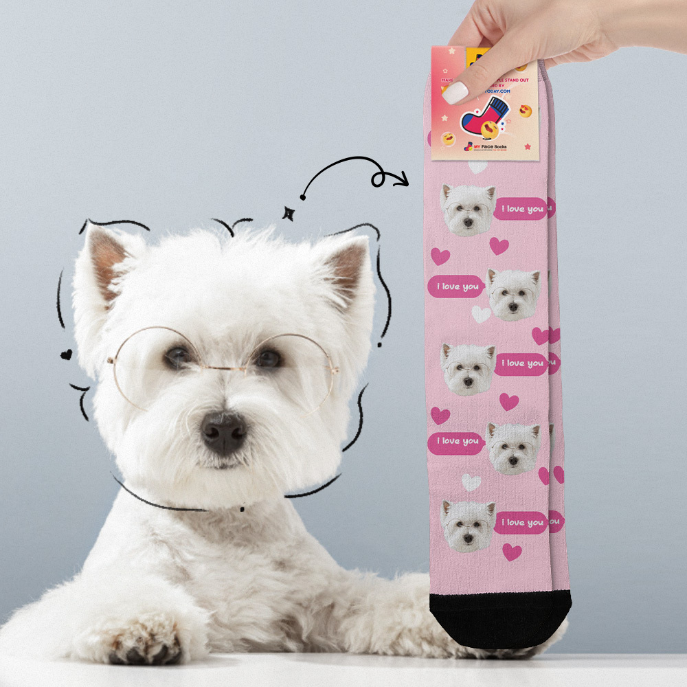 Chaussettes Personnalisées Multi-faces Respirantes Avec Photos Colorées, Chaussettes « Je T'aime » - MyFaceSocksFR