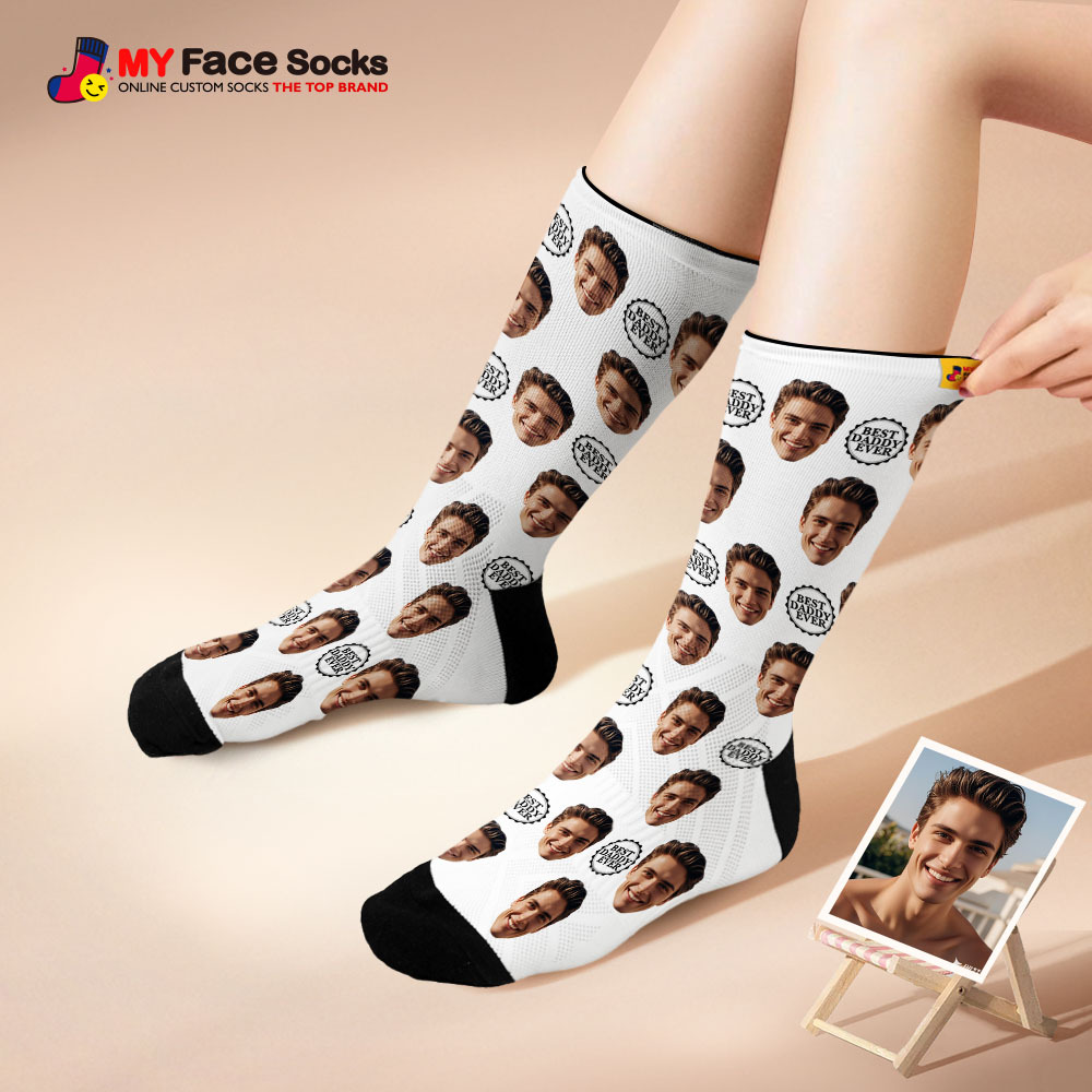Chaussettes Personnalisées Avec Impression De Photo Sur Tout Le Visage, Colorées, Meilleur Papa De Tous Les Temps, Conception Personnalisée, Meilleure Idée De Cadeau Pour Père - MyFaceSocksFR