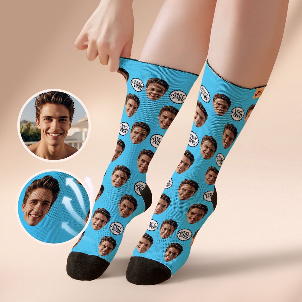 Chaussettes Personnalisées Avec Impression De Photo Sur Tout Le Visage, Colorées, Meilleur Papa De Tous Les Temps, Conception Personnalisée, Meilleure Idée De Cadeau Pour Père - MyFaceSocksFR