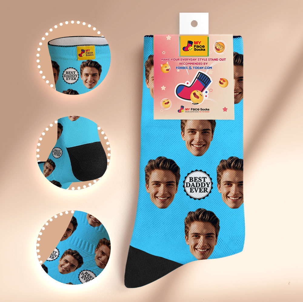 Chaussettes Personnalisées Avec Impression De Photo Sur Tout Le Visage, Colorées, Meilleur Papa De Tous Les Temps, Conception Personnalisée, Meilleure Idée De Cadeau Pour Père - MyFaceSocksFR