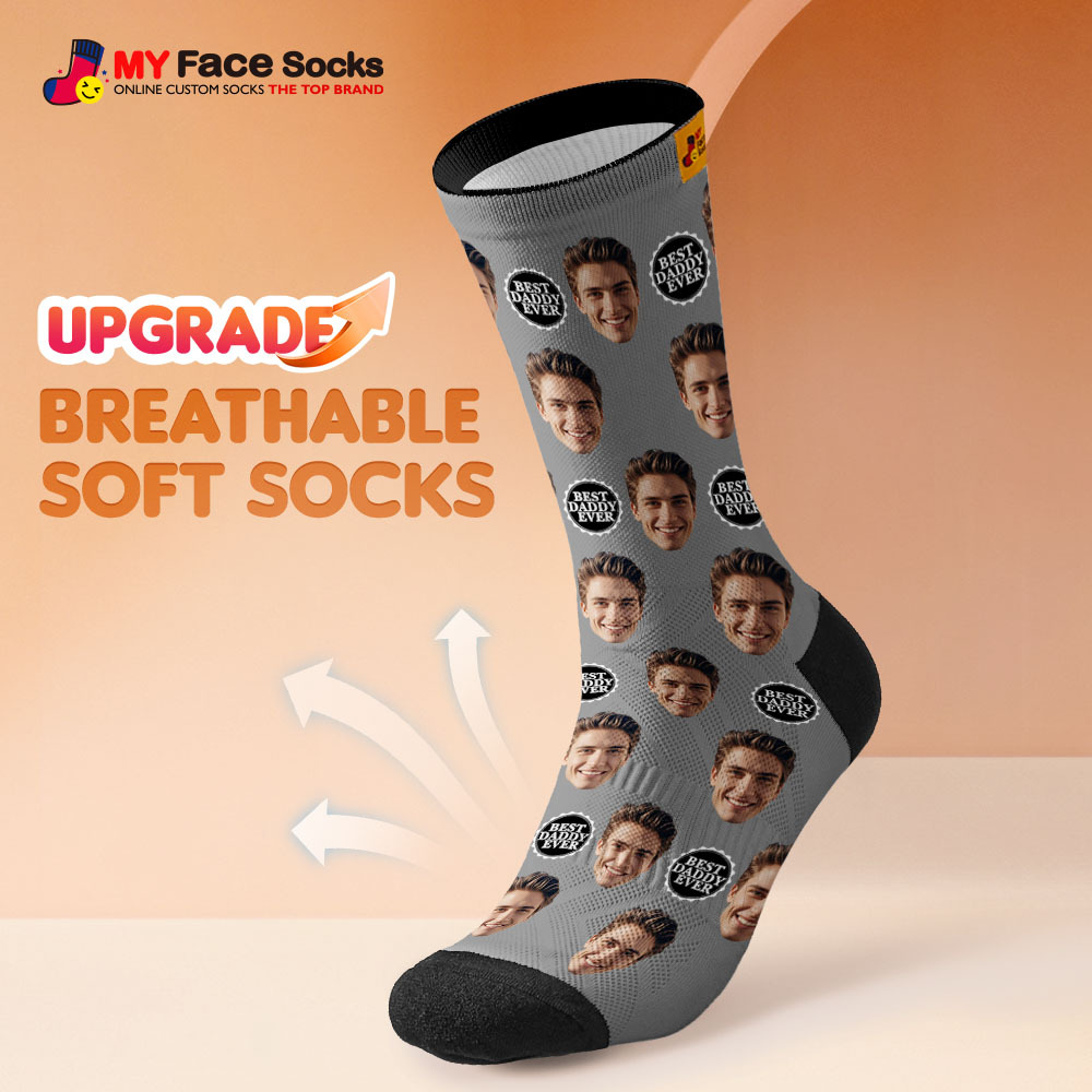 Chaussettes Personnalisées Avec Impression De Photo Sur Tout Le Visage, Colorées, Meilleur Papa De Tous Les Temps, Conception Personnalisée, Meilleure Idée De Cadeau Pour Père - MyFaceSocksFR