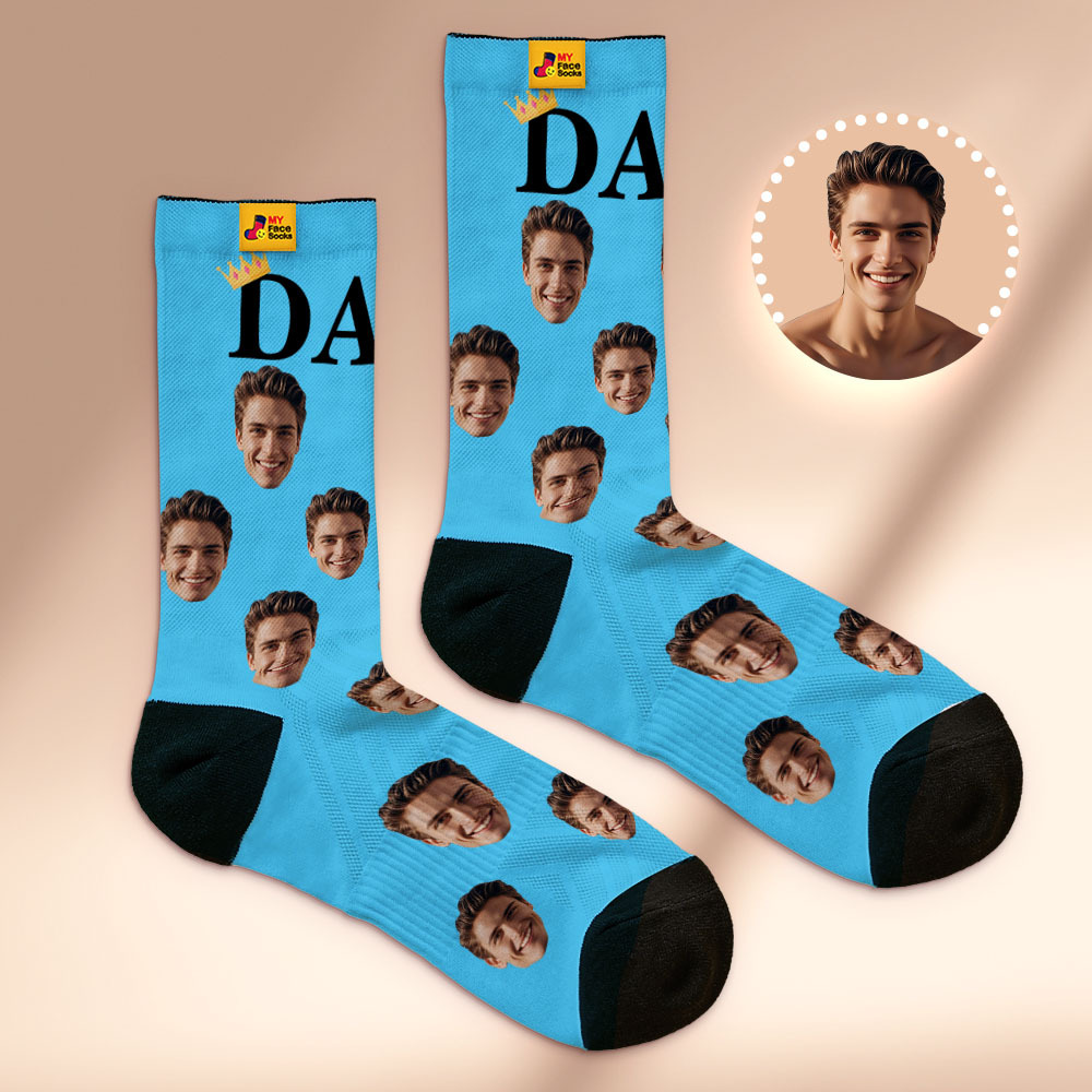 Chaussettes Personnalisées Avec Photo Du Visage, Chaussettes Colorées Avec Couronne Pour Papa, Design Personnalisé, Meilleur Cadeau Pour Papa - MyFaceSocksFR