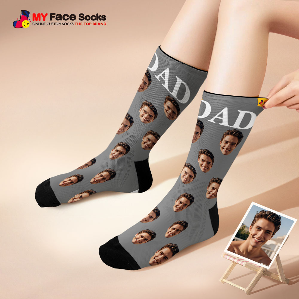 Chaussettes Personnalisées Avec Photo Du Visage, Chaussettes Colorées Avec Couronne Pour Papa, Design Personnalisé, Meilleur Cadeau Pour Papa - MyFaceSocksFR