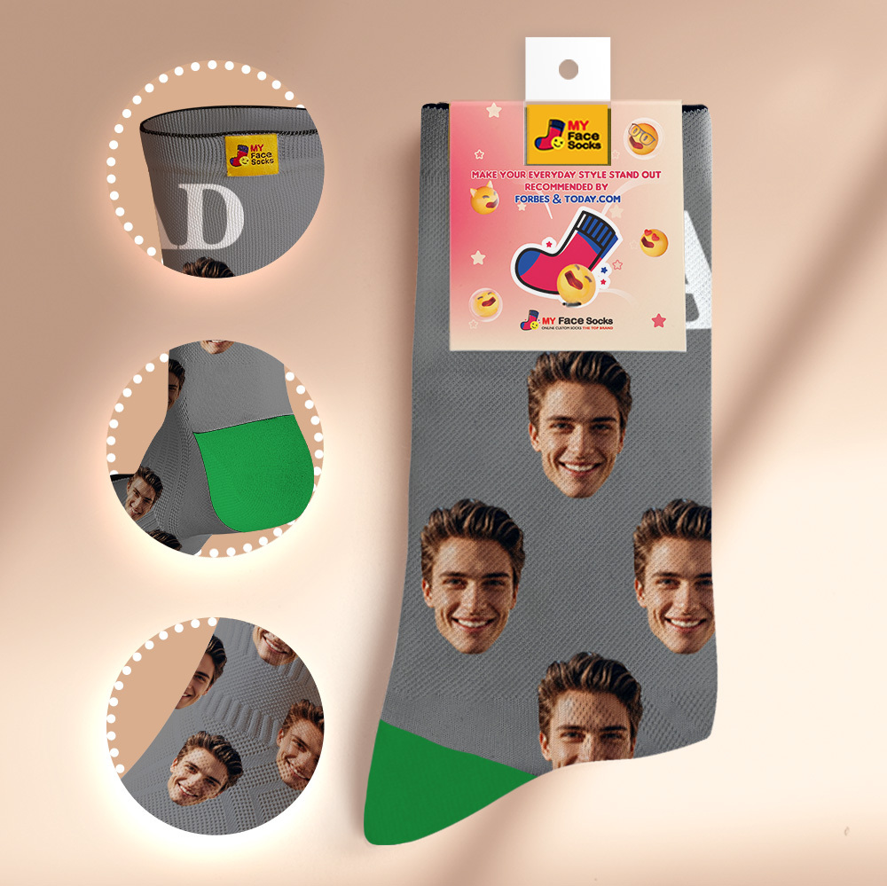 Chaussettes Personnalisées Avec Photo Du Visage, Chaussettes Colorées Avec Couronne Pour Papa, Design Personnalisé, Meilleur Cadeau Pour Papa - MyFaceSocksFR