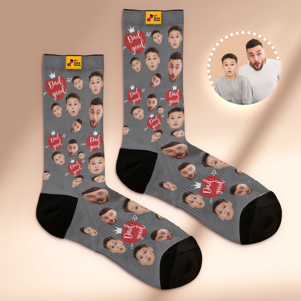 Chaussettes Personnalisées Avec Photo Du Visage Intégral, Chaussettes Love Dad, Bonne Couleur, Couronne, Design Personnalisé, Meilleur Cadeau Pour La Fête Des Pères - MyFaceSocksFR