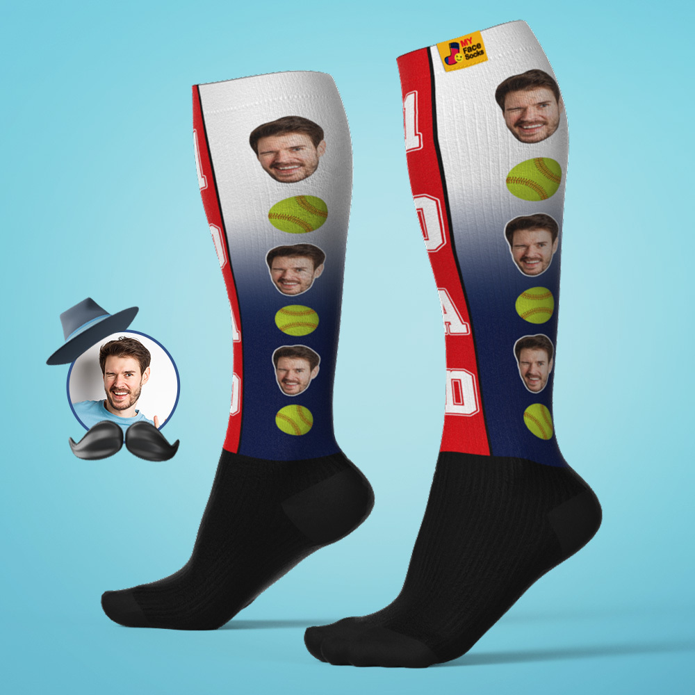 Chaussettes De Compression Respirantes Et Personnalisées Pour La Fête Des Pères, Jusqu'aux Genoux, Aperçu En Ligne, Ajouter Une Image, Chaussettes De Baseball Vertes, Cadeau - MyFaceSocksFR