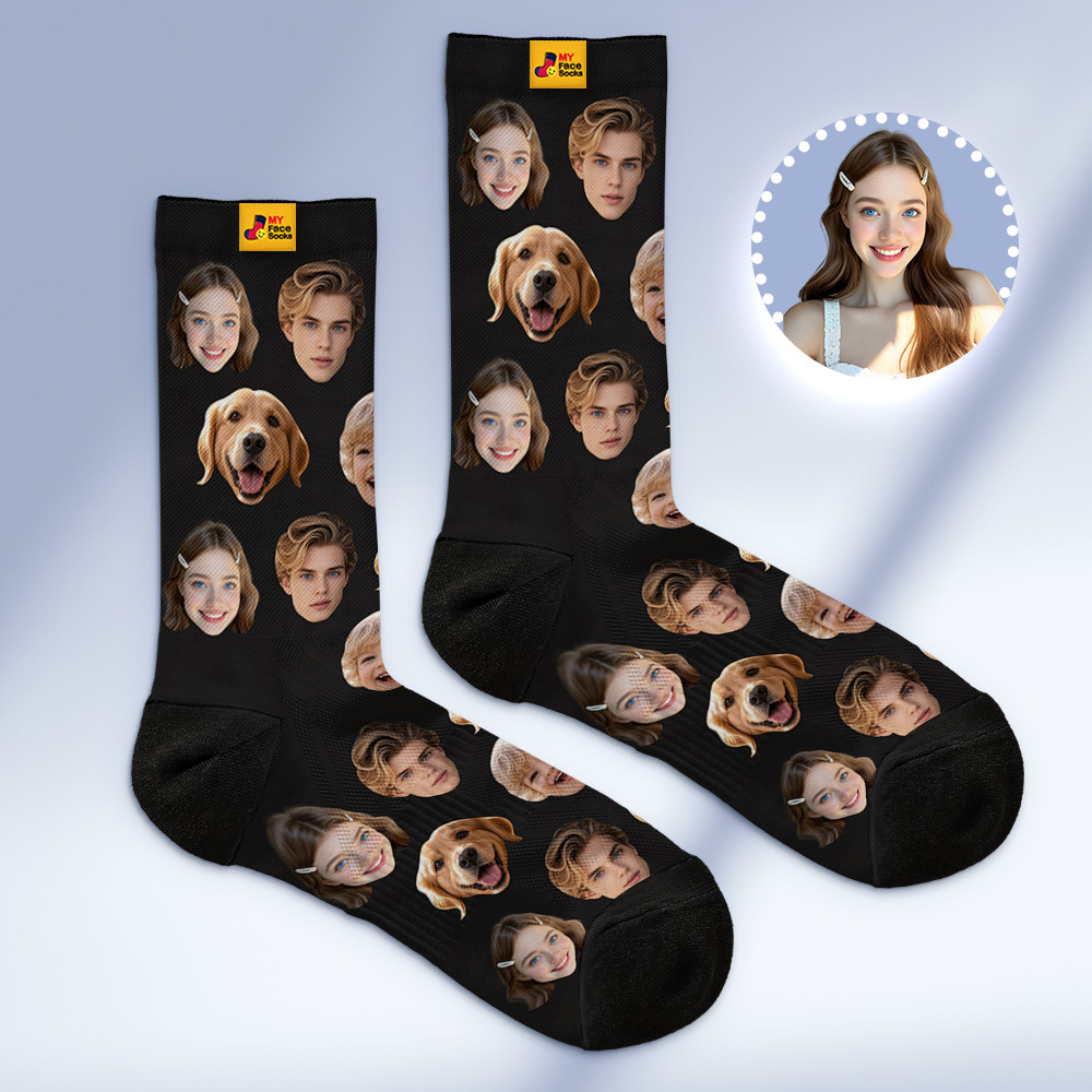 Chaussettes Personnalisées Avec Photo De Visage, Chaussettes Personnalisées Avec Photo De Visage, Chaussettes De Famille Grises Amusantes Avec Photo - MyFaceSocksFR