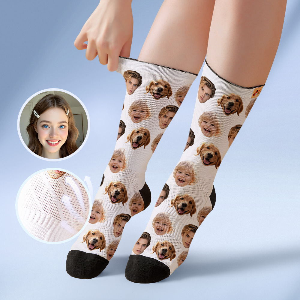 Chaussettes Personnalisées Avec Photo De Visage, Chaussettes Personnalisées Avec Photo De Visage, Chaussettes De Famille Grises Amusantes Avec Photo - MyFaceSocksFR