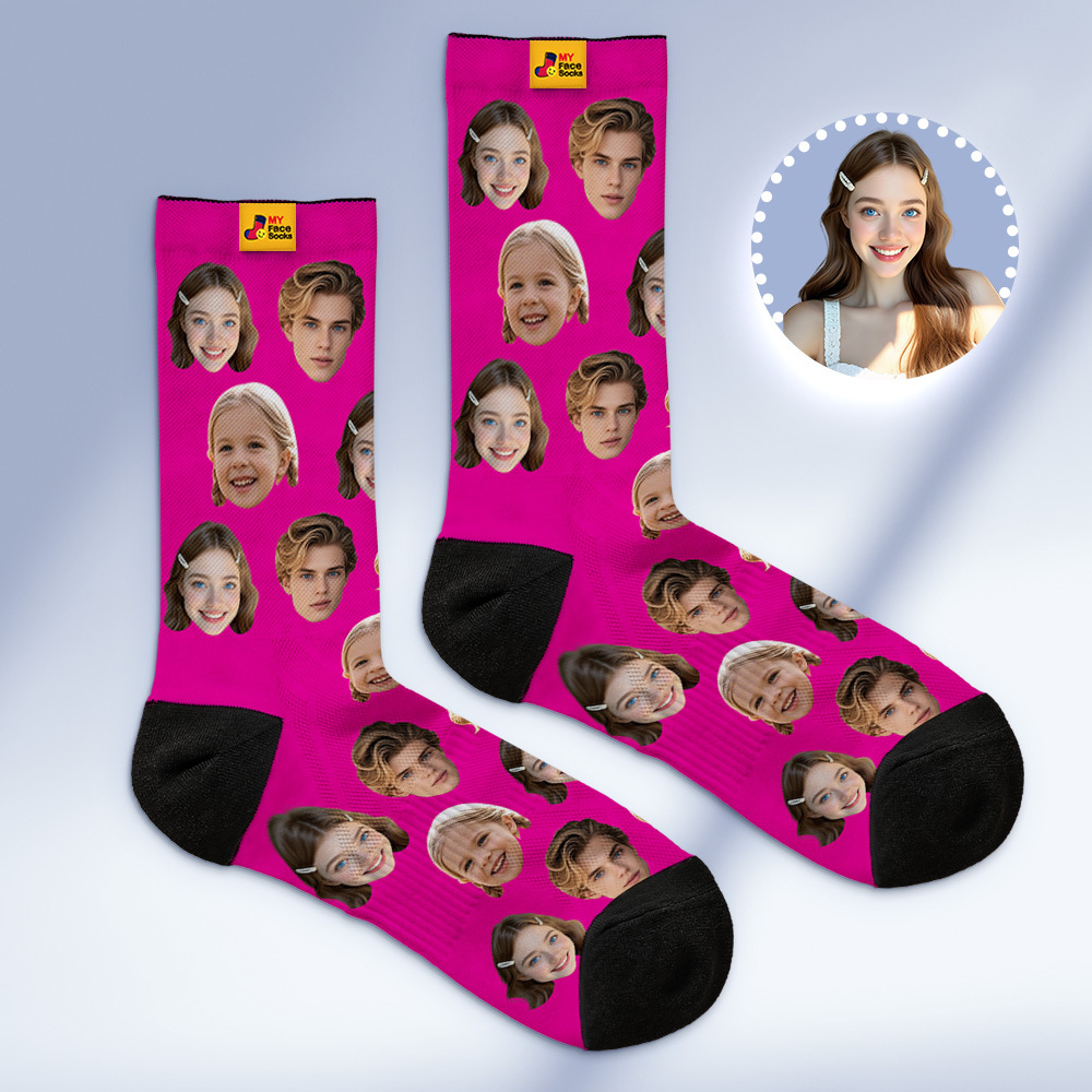 Chaussettes Personnalisées Avec Photo De Visage, Chaussettes Personnalisées Avec Photo De Visage, Chaussettes De Famille Grises Amusantes Avec Photo - MyFaceSocksFR