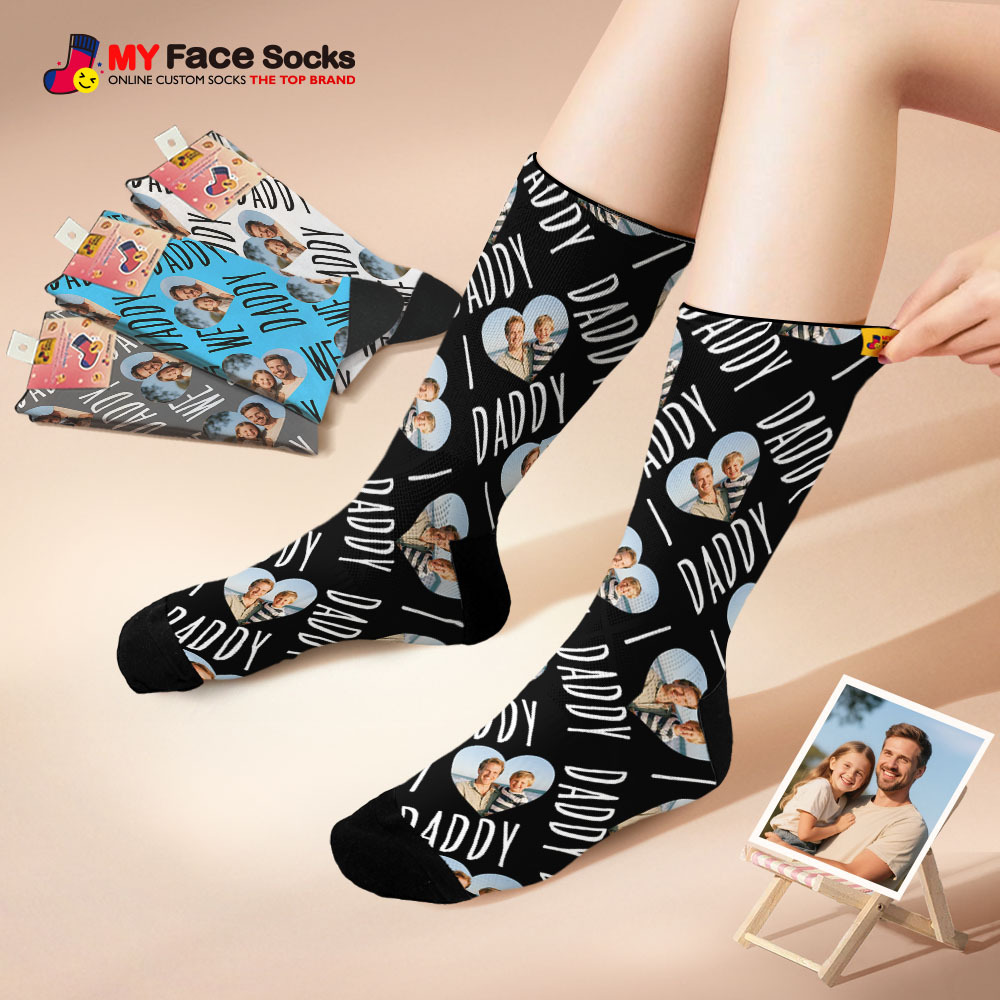 Chaussettes Personnalisées Pour Le Visage, Chaussettes Photo Pour Papa, Chaussettes Imprimées Avec Photo, Chaussettes Colorées Pour Papa, Cadeau Personnalisé Pour La Fête Des Pères - MyFaceSocksFR