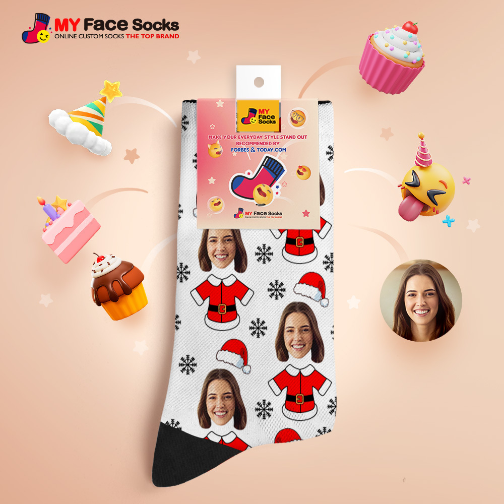 Chaussettes Personnalisées Avec Visage D'elfe, Chaussettes De Noël Personnalisées Avec Photo, Cadeau Amusant Pour La Famille Et Les Amis - MyFaceSocksFR
