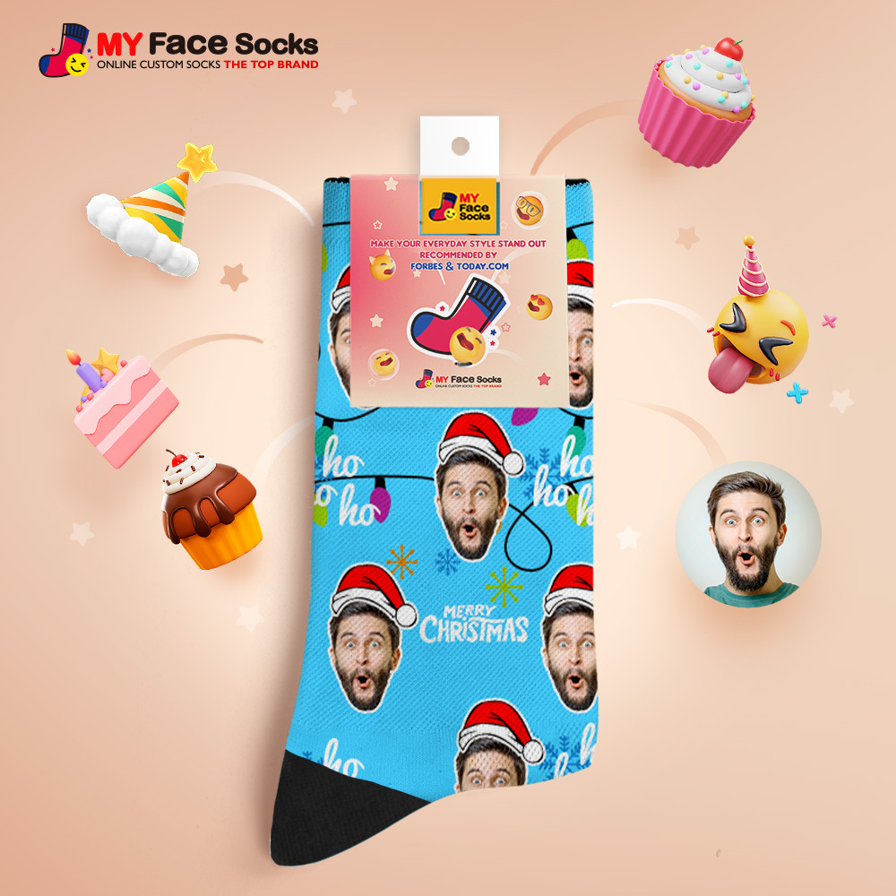 Chaussettes Personnalisées Avec Photo De Noël Et Lanternes, Cadeau Amusant Pour La Famille Et Les Couples - MyFaceSocksFR