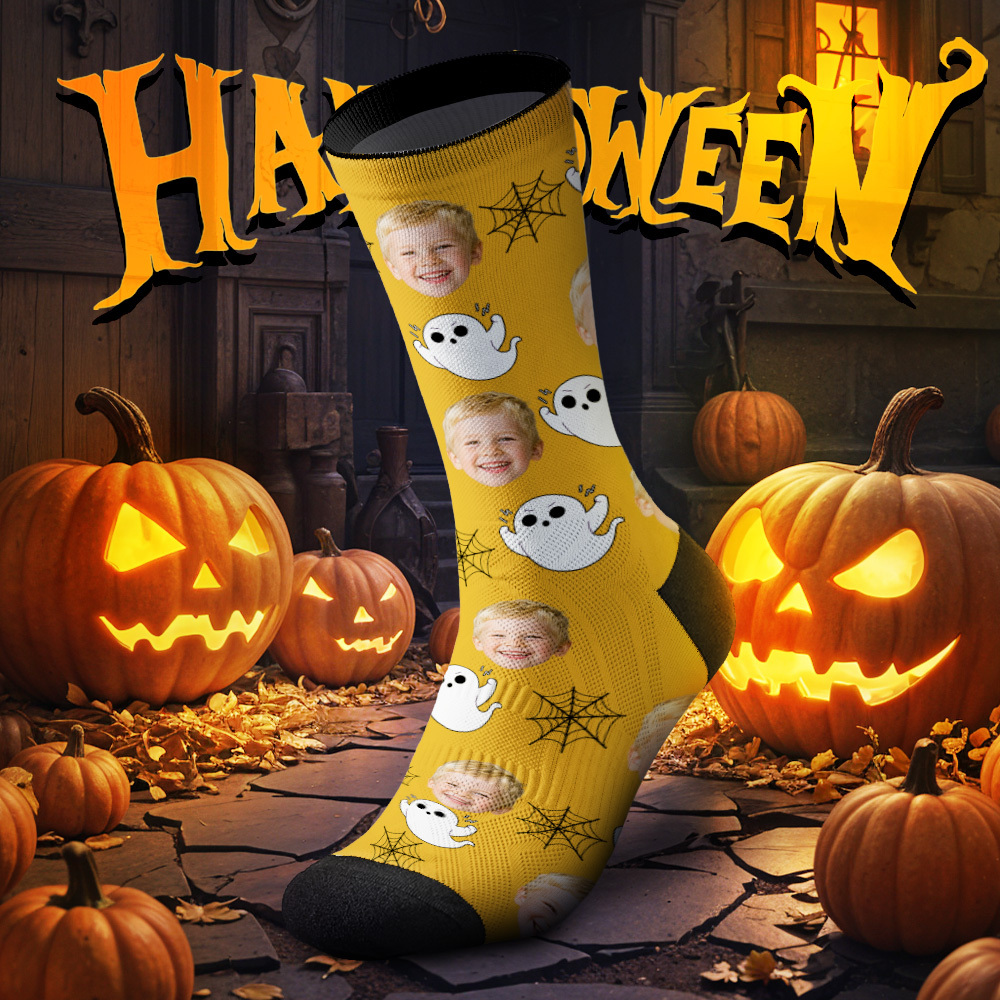 Chaussettes Photo Personnalisées Amusantes Avec Imprimé Visage Pour Halloween - MyFaceSocksFR