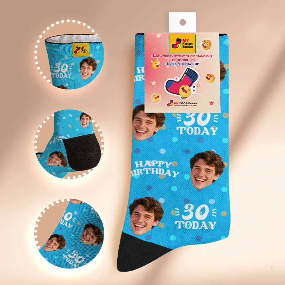 Chaussettes Personnalisées Pour Visage, Chaussettes D'anniversaire Blanches, Chaussettes D'anniversaire À Pois Personnalisées Avec Photo De Visage, Cadeau Amusant, Chaussettes D'anniversaire Photo - MyFaceSocksFR
