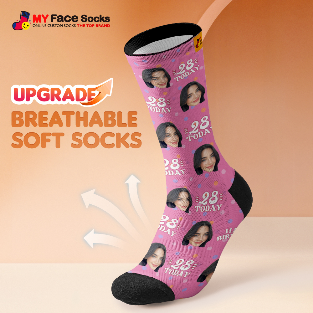 Chaussettes Personnalisées Pour Visage, Chaussettes D'anniversaire Blanches, Chaussettes D'anniversaire À Pois Personnalisées Avec Photo De Visage, Cadeau Amusant, Chaussettes D'anniversaire Photo - MyFaceSocksFR