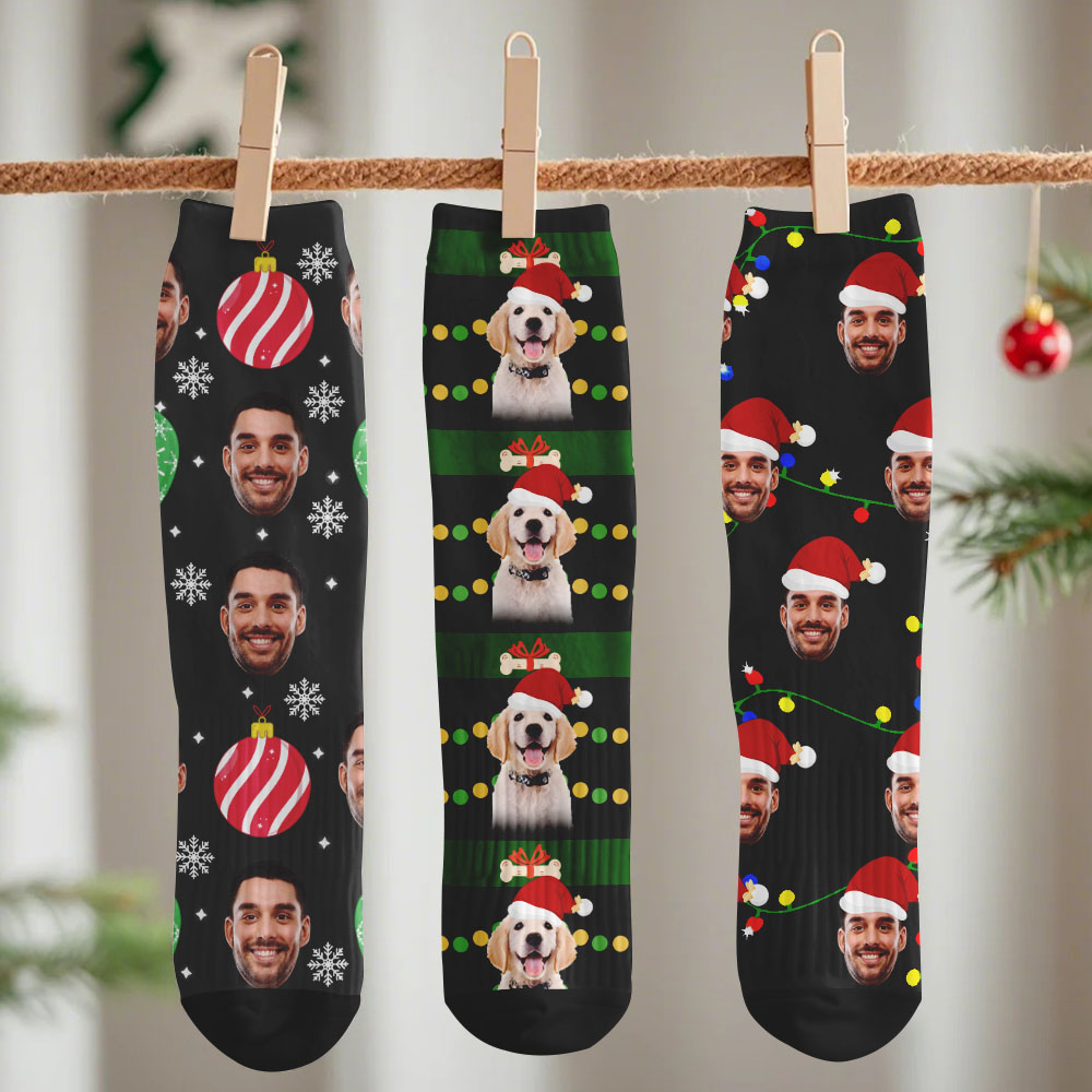 Chaussettes Personnalisées Avec Visage, Chaussettes De Noël Personnalisées Avec Photo Du Père Noël Et Du Sapin, Cadeau Amusant Pour La Famille, Les Amis Et Les Amoureux