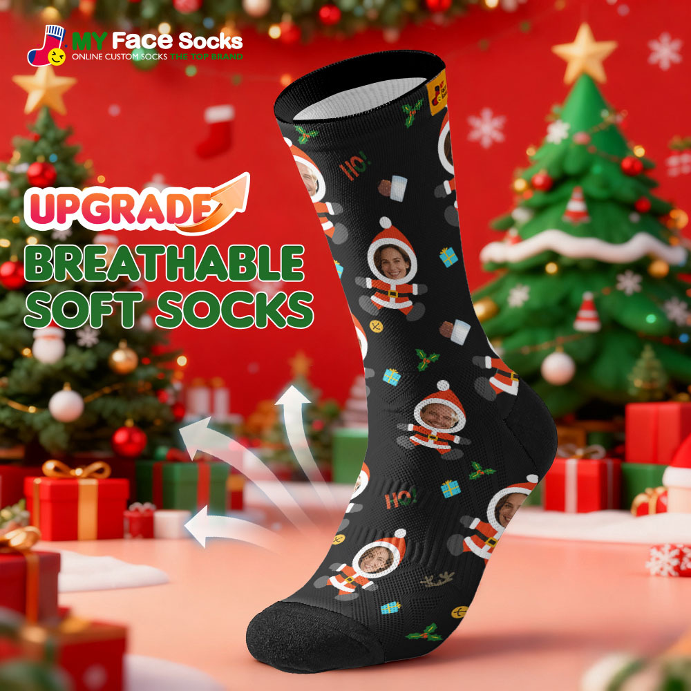 Chaussettes De Noël Personnalisées Bonhomme De Neige Hoho, Chaussettes De Noël Personnalisées, Cadeau Pour La Famille Et Les Couples - MyFaceSocksFR