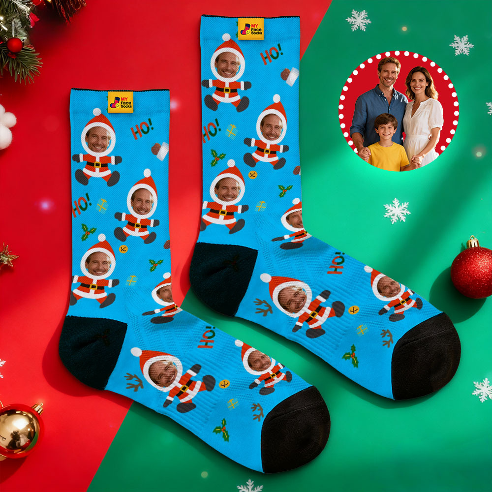 Chaussettes De Noël Personnalisées Bonhomme De Neige Hoho, Chaussettes De Noël Personnalisées, Cadeau Pour La Famille Et Les Couples - MyFaceSocksFR