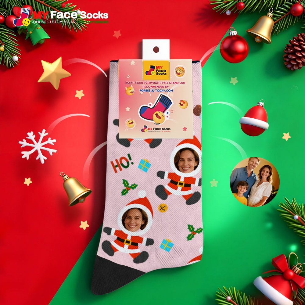 Chaussettes De Noël Personnalisées Bonhomme De Neige Hoho, Chaussettes De Noël Personnalisées, Cadeau Pour La Famille Et Les Couples - MyFaceSocksFR