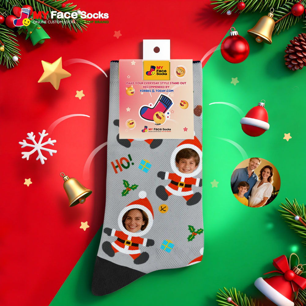 Chaussettes De Noël Personnalisées Bonhomme De Neige Hoho, Chaussettes De Noël Personnalisées, Cadeau Pour La Famille Et Les Couples - MyFaceSocksFR