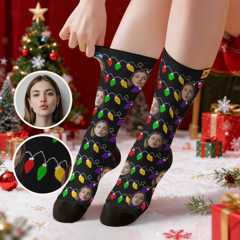 Chaussettes De Noël Multicolores Personnalisées - Cadeau Idéal Pour Les Fêtes De Fin D'année En Famille - MyFaceSocksFR