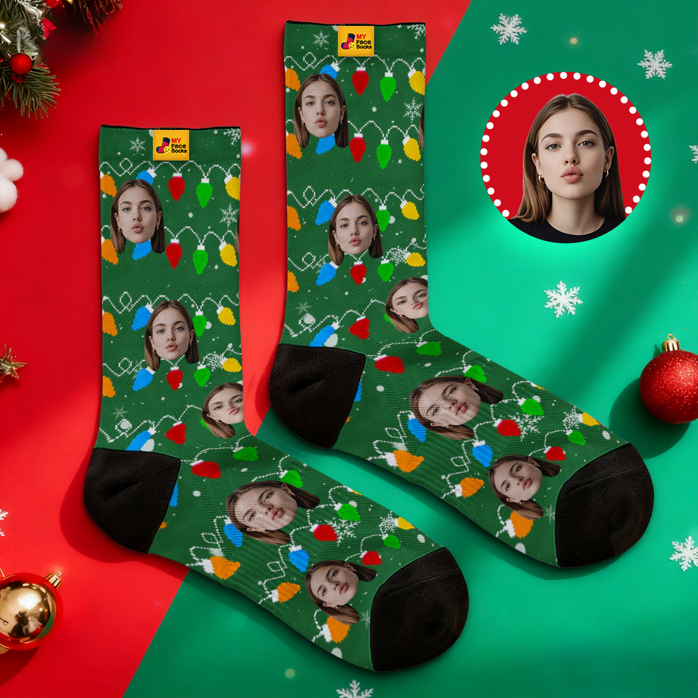 Chaussettes De Noël Multicolores Personnalisées - Cadeau Idéal Pour Les Fêtes De Fin D'année En Famille - MyFaceSocksFR