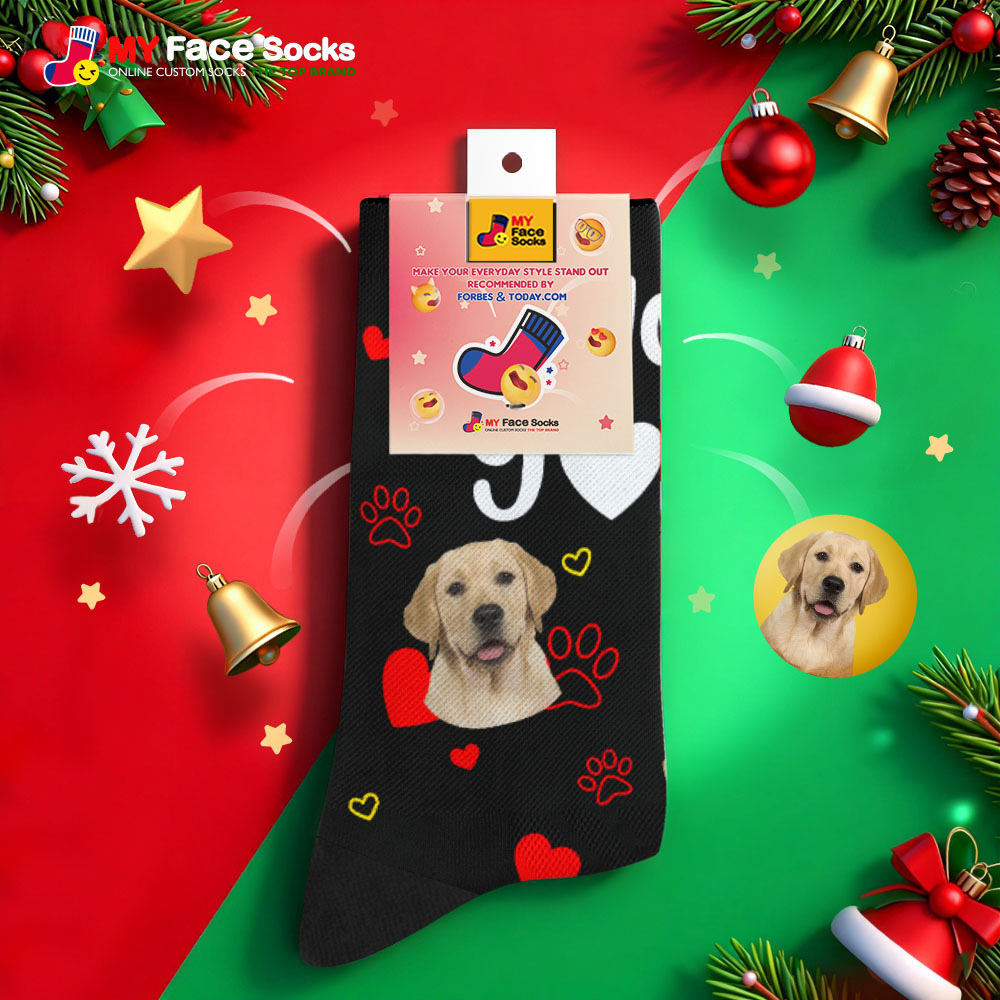Chaussettes Personnalisées Sur Le Thème Des Chiens, Chaussettes De Noël, Chaussettes Personnalisées « Je T'aime », Chaussettes Père Noël Pour Amoureux Des Animaux - MyFaceSocksFR