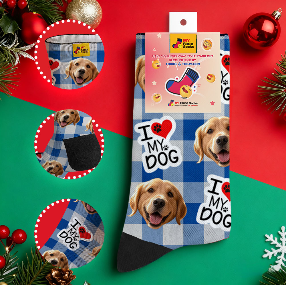 Chaussettes Personnalisées Sur Le Thème Des Chiens, Chaussettes De Noël, Chaussettes Personnalisées « Je T'aime », Chaussettes Père Noël Pour Amoureux Des Animaux - MyFaceSocksFR