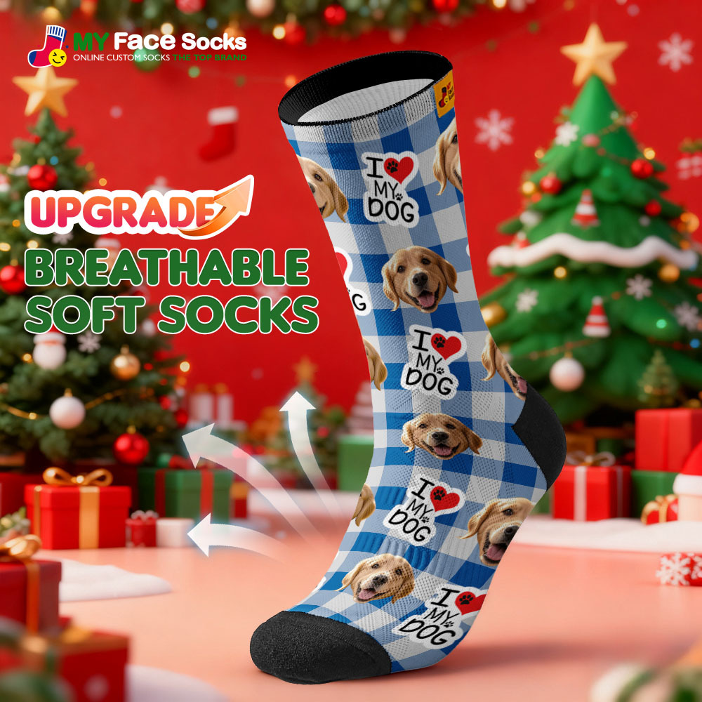 Chaussettes Personnalisées Sur Le Thème Des Chiens, Chaussettes De Noël, Chaussettes Personnalisées « Je T'aime », Chaussettes Père Noël Pour Amoureux Des Animaux - MyFaceSocksFR
