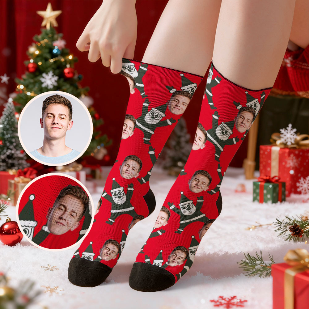 Chaussettes De Noël Personnalisées Et Amusantes, Chaussettes Avec Visage Personnalisé, Chaussettes Père Noël, Cadeau - MyFaceSocksFR