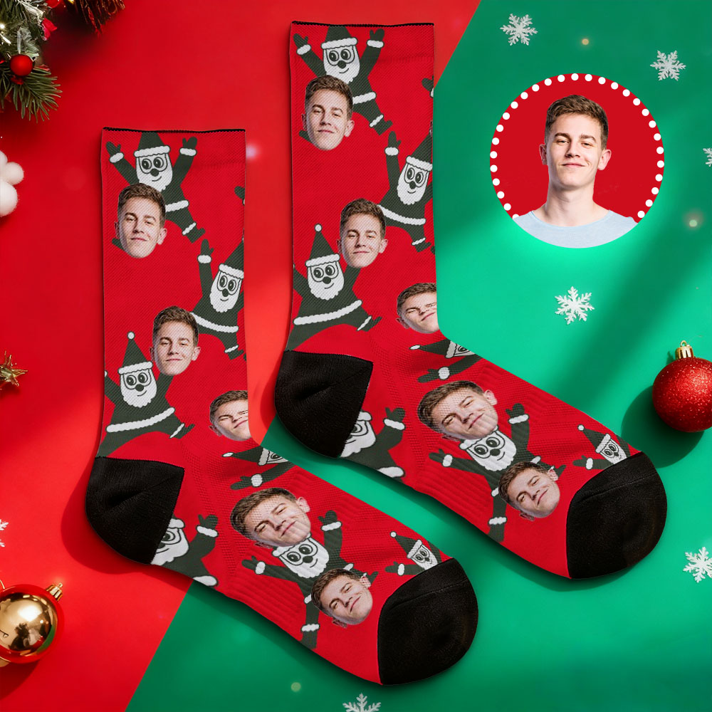 Chaussettes De Noël Personnalisées Et Amusantes, Chaussettes Avec Visage Personnalisé, Chaussettes Père Noël, Cadeau