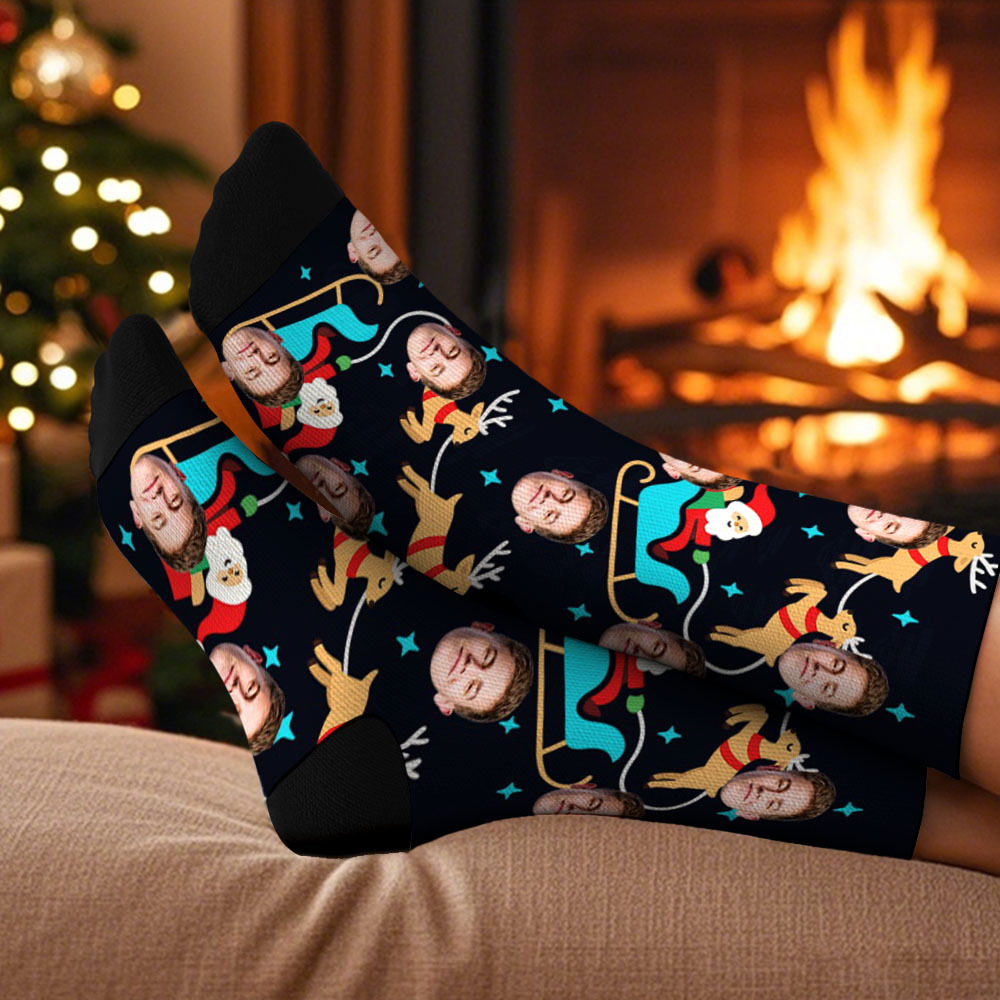 Chaussettes De Noël Personnalisées Et Amusantes, Chaussettes Avec Visage Personnalisé, Chaussettes Père Noël, Cadeau - MyFaceSocksFR