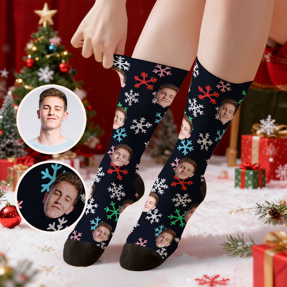 Chaussettes De Noël Personnalisées Et Amusantes, Chaussettes Avec Visage Personnalisé, Chaussettes Père Noël, Cadeau - MyFaceSocksFR