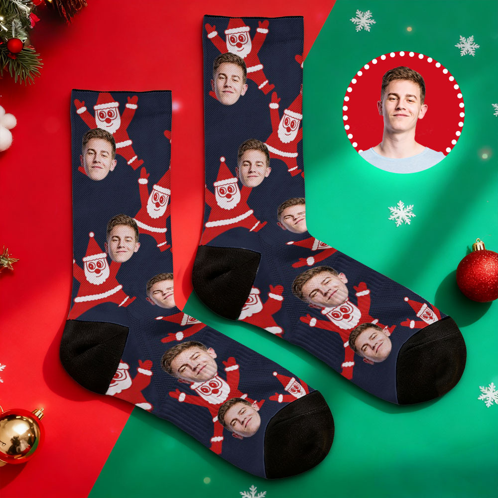 Chaussettes De Noël Personnalisées Et Amusantes, Chaussettes Avec Visage Personnalisé, Chaussettes Père Noël, Cadeau - MyFaceSocksFR