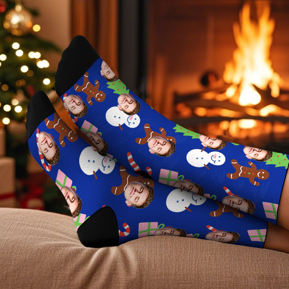 Chaussettes De Noël Personnalisées Et Amusantes, Chaussettes Avec Visage Personnalisé, Chaussettes Père Noël, Cadeau - MyFaceSocksFR