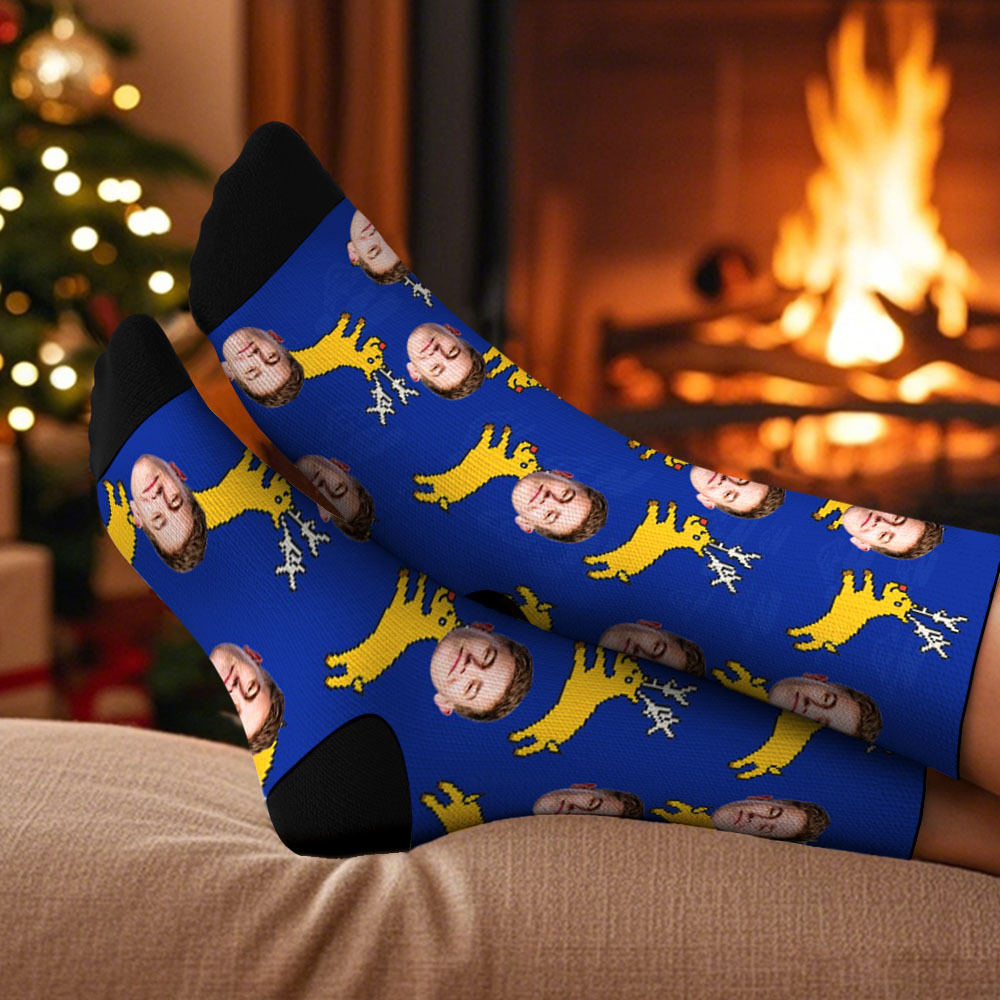 Chaussettes De Noël Personnalisées Et Amusantes, Chaussettes Avec Visage Personnalisé, Chaussettes Père Noël, Cadeau - MyFaceSocksFR