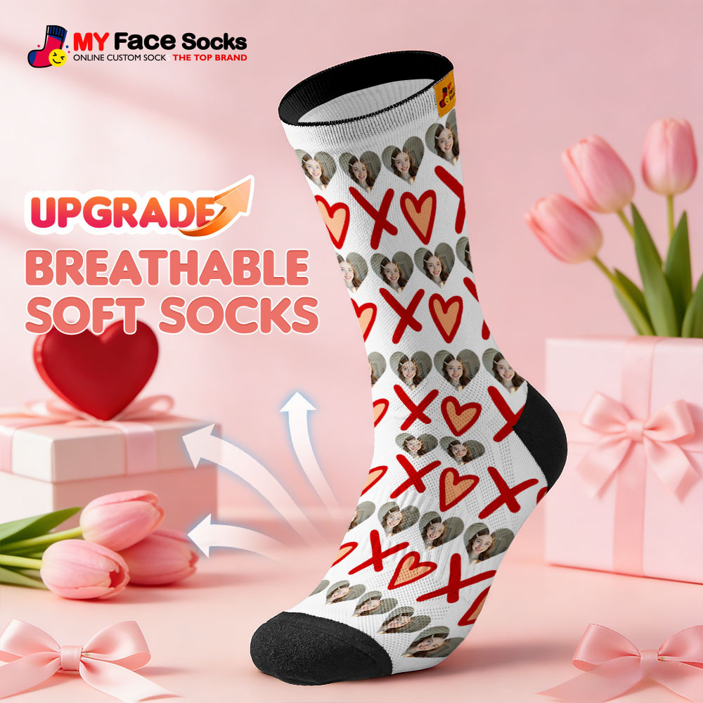 Chaussettes Personnalisées Avec Un Cœur Rouge - Chaussettes Sur Le Thème De La Saint-valentin - Cadeau Pour Couple - MyFaceSocksFR