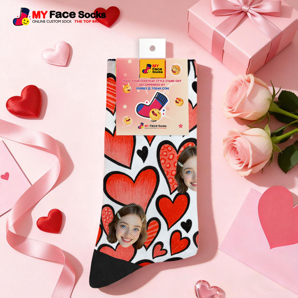 Chaussettes Personnalisées Avec Un Cœur Rouge - Chaussettes Sur Le Thème De La Saint-valentin - Cadeau Pour Couple - MyFaceSocksFR