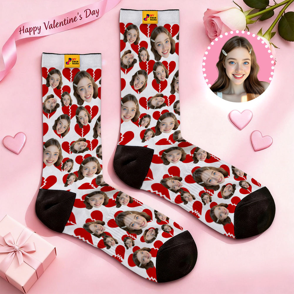 Chaussettes Personnalisées Avec Motif Lèvres Rouges - Chaussettes Saint-valentin - Cadeau Pour Couple - MyFaceSocksFR