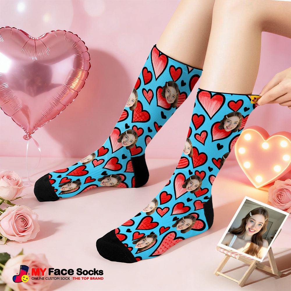 Chaussettes Personnalisées Avec Photo Et Motif Cœur Rouge, Cadeau Idéal Pour La Saint-valentin Ou Pour Les Couples. - MyFaceSocksFR