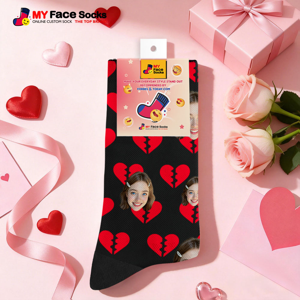 Chaussettes Personnalisées Avec Photo Et Motif Cœur Rouge, Cadeau Idéal Pour La Saint-valentin Ou Pour Les Couples. - MyFaceSocksFR