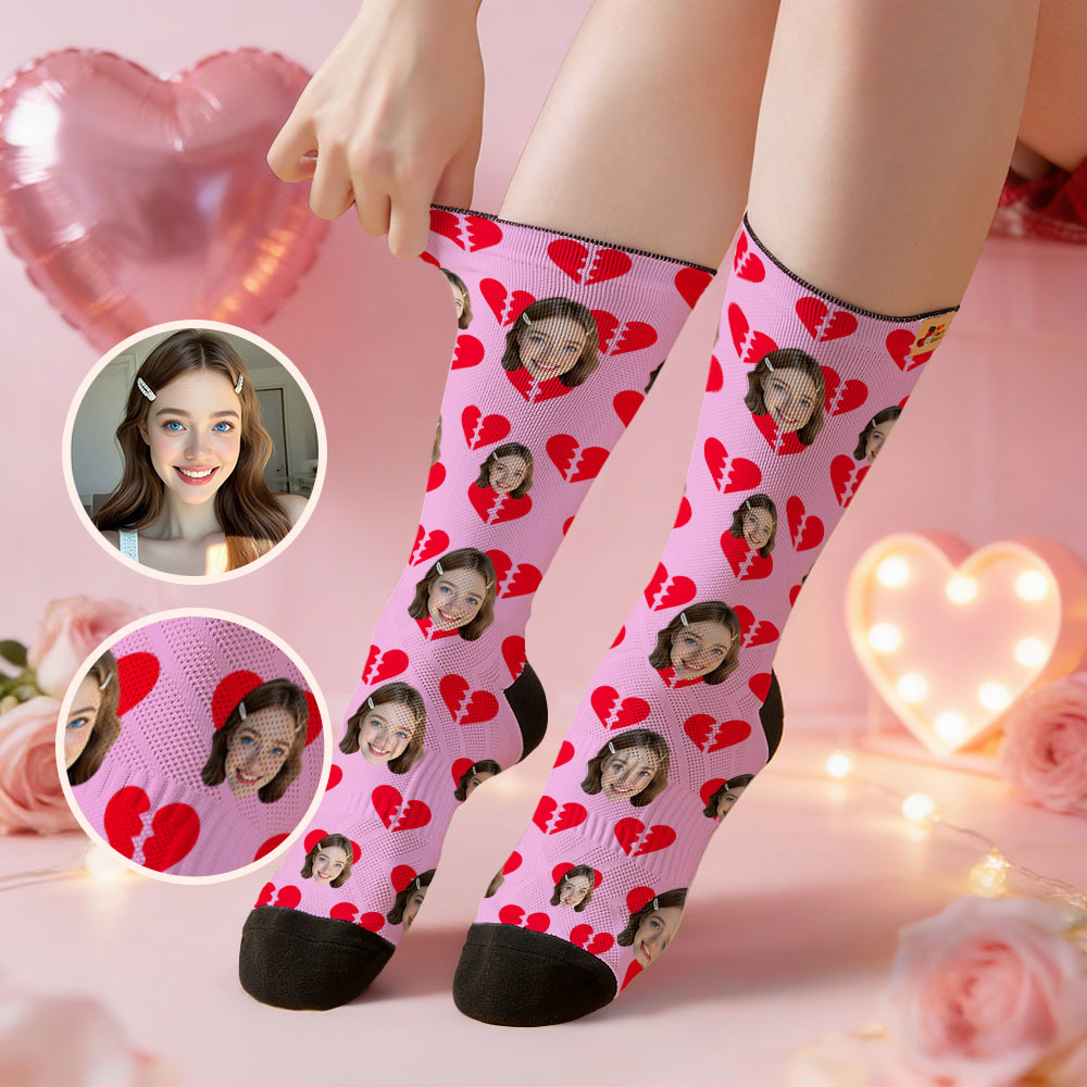 Chaussettes Personnalisées Avec Photo Et Motif Cœur Rouge, Cadeau Idéal Pour La Saint-valentin Ou Pour Les Couples. - MyFaceSocksFR