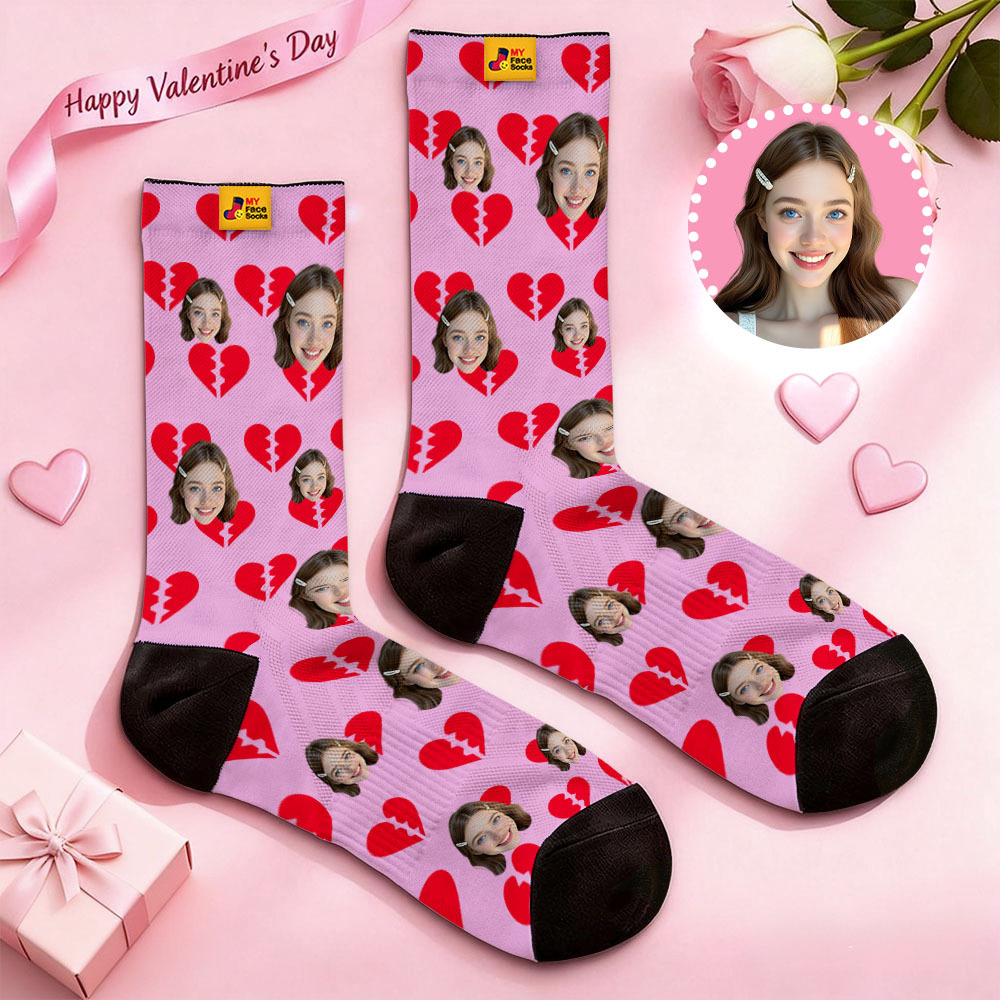 Chaussettes Personnalisées Avec Photo Et Motif Cœur Rouge, Cadeau Idéal Pour La Saint-valentin Ou Pour Les Couples. - MyFaceSocksFR